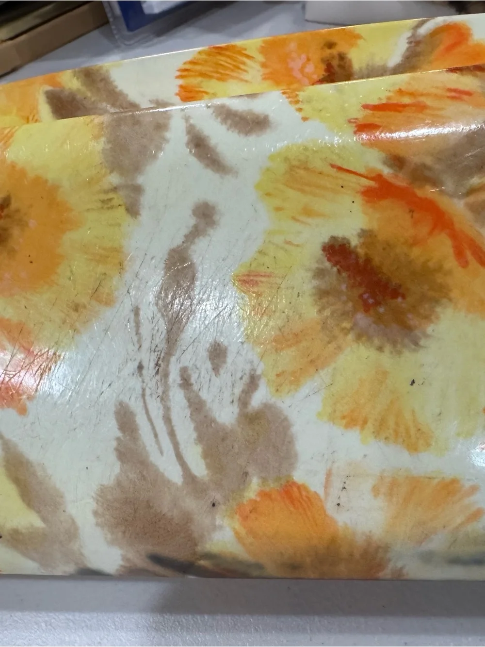 Vintage Velvet Ring Display Box with Flowers on it - Yellow/Gold